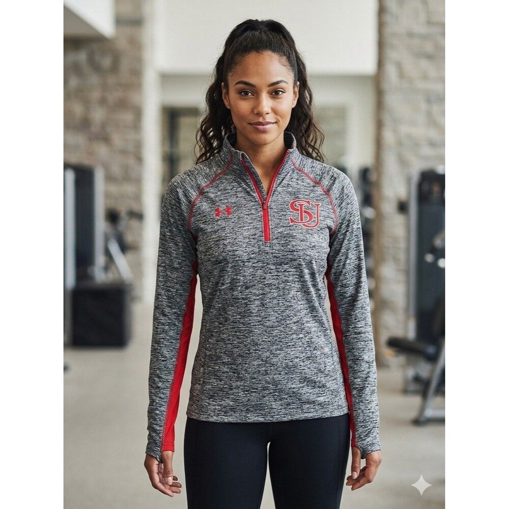 Under Armour Womens Small Shippensburg University 1/4 Zip Pullover Gray Red NWOT